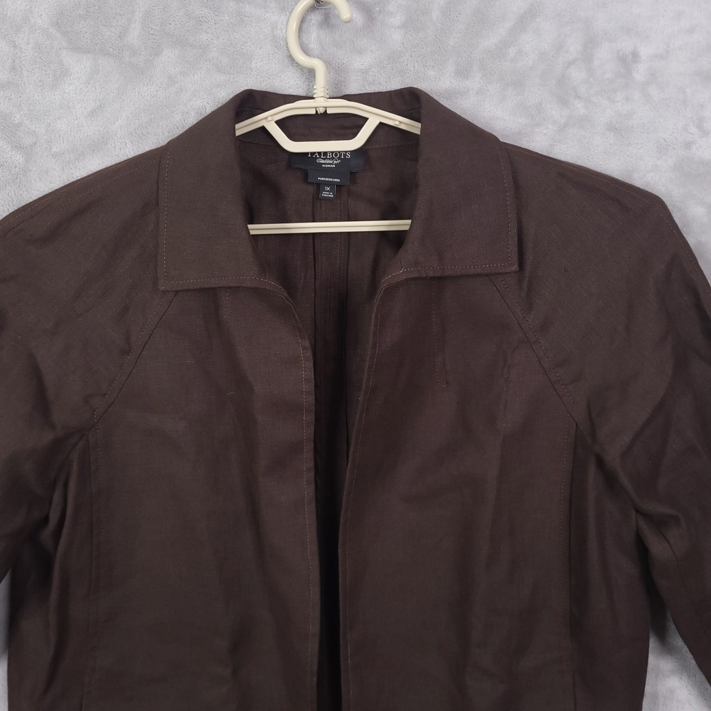 Talbots Pure Irish Linen Open Jacket Plus Size 1X Preppy Pockets Brown Pockets - Picture 5 of 12
